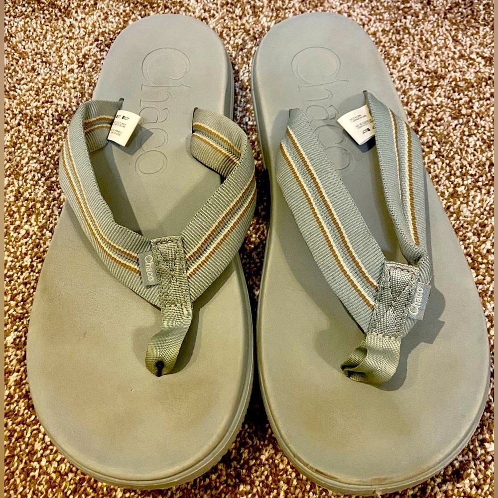 Chaco Chillos Flip Flops Sandals Teal Blue Striped Thongs Womens Water Shoes 10